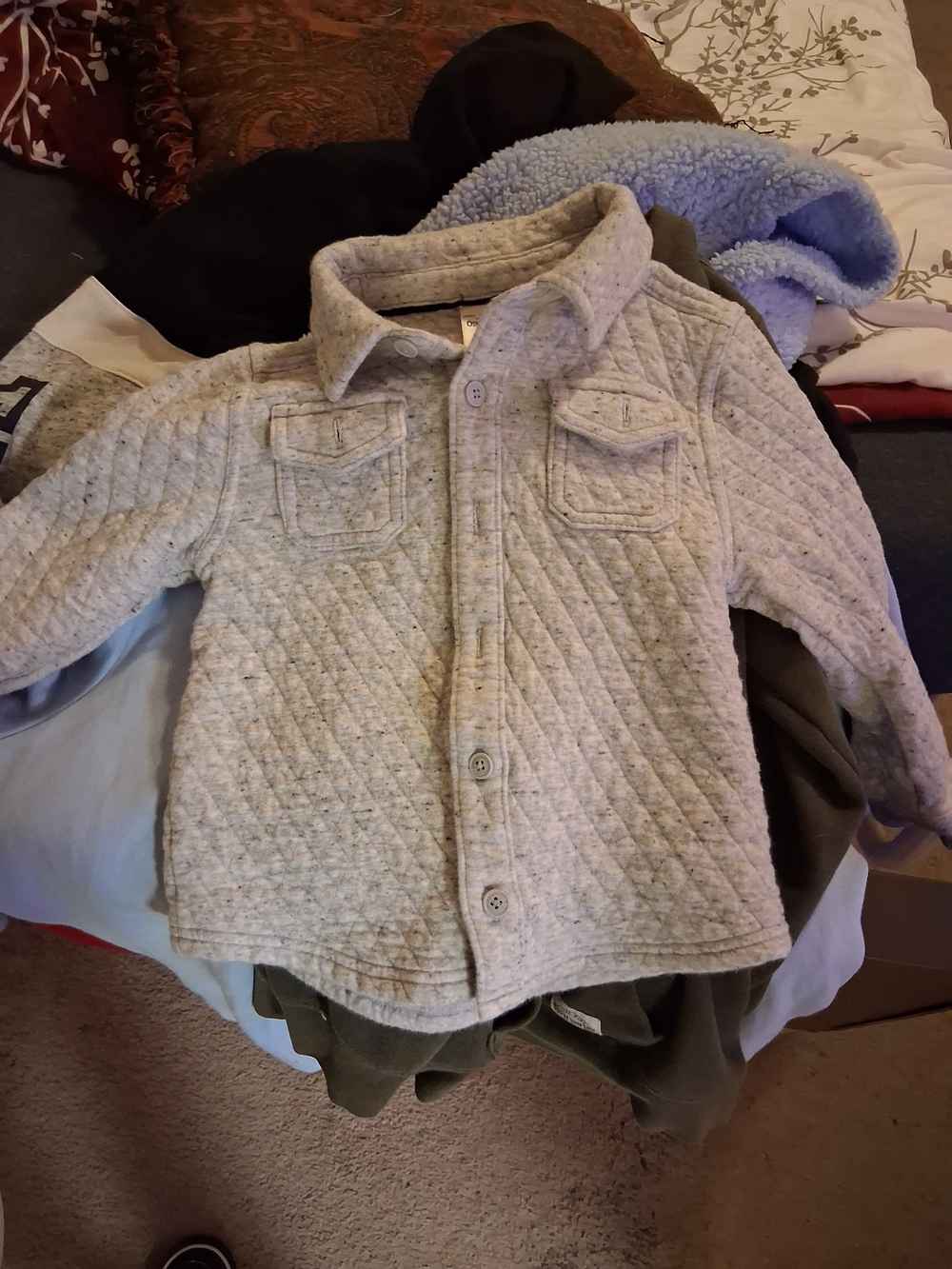 OshKosh B'gosh Quilted Light Gray Button-Front Jacket